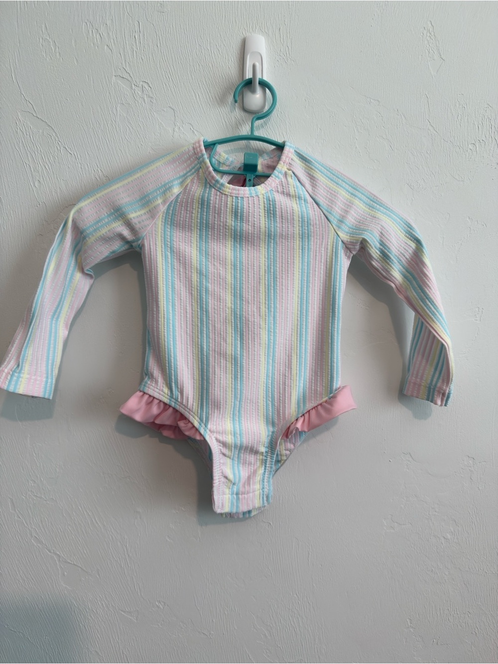 Crown & Ivy Swimsuit 9 mos Pink Blue Yellow White Stripes